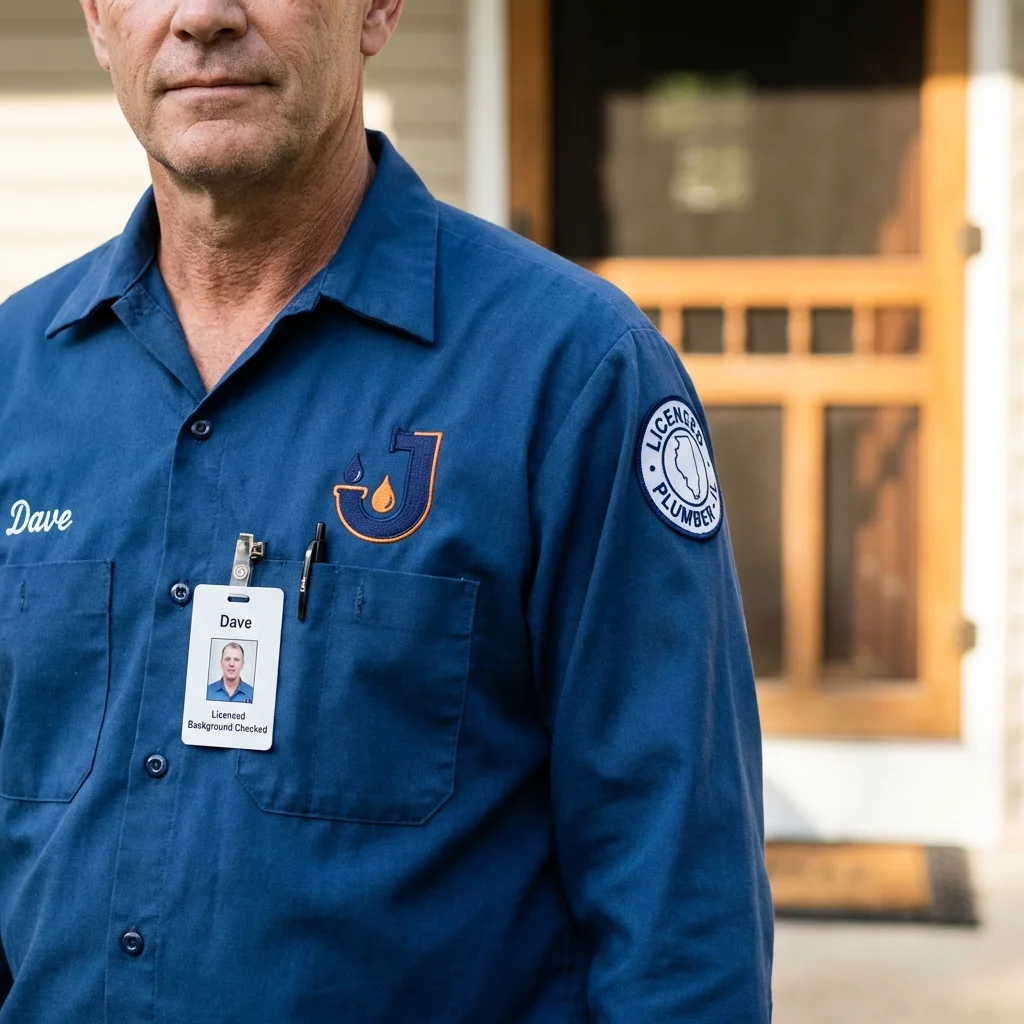 Licensed plumber showing ID badge in Rockwell, NC
