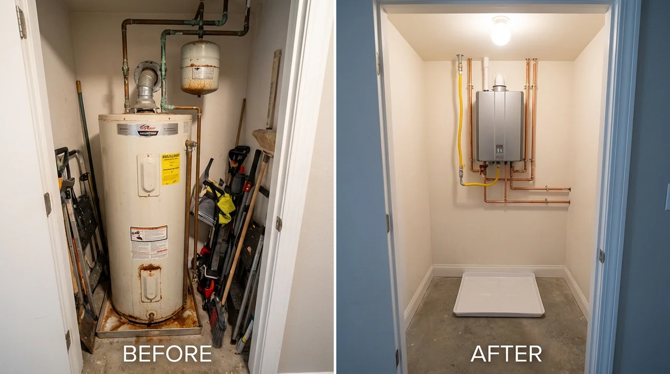 Tank water heater versus wall-mounted tankless unit comparison for Rockwell, NC homeowners