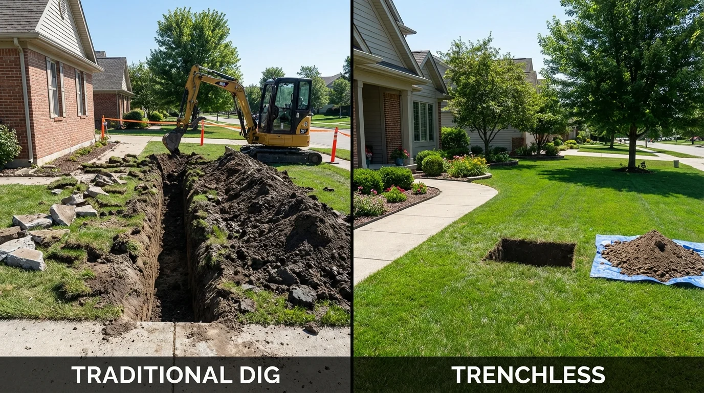 Trenchless sewer repair with minimal yard damage versus traditional excavation in Rockwell, NC